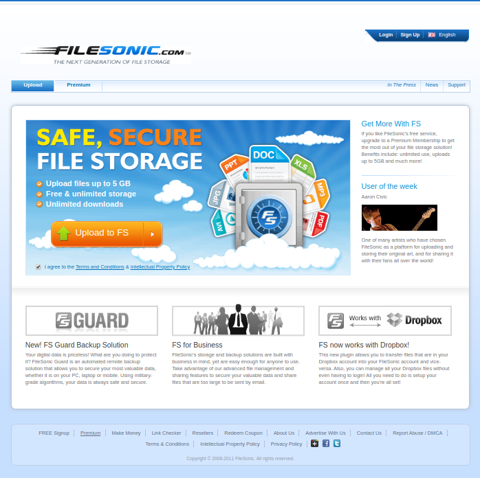 Главное изображение проекта FileSonic — highload сервис обмена файлами